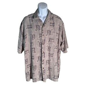 JOSEPH & FEISS Men's Short Sleeve Button Down Brown Silk Shirt 2XLT